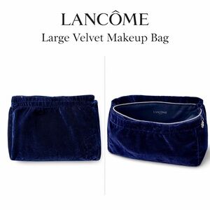 Lancôme Large Velvet Makeup Bag Navy Blue Cosmetic Pouch Zip Travel Case 11x7.75